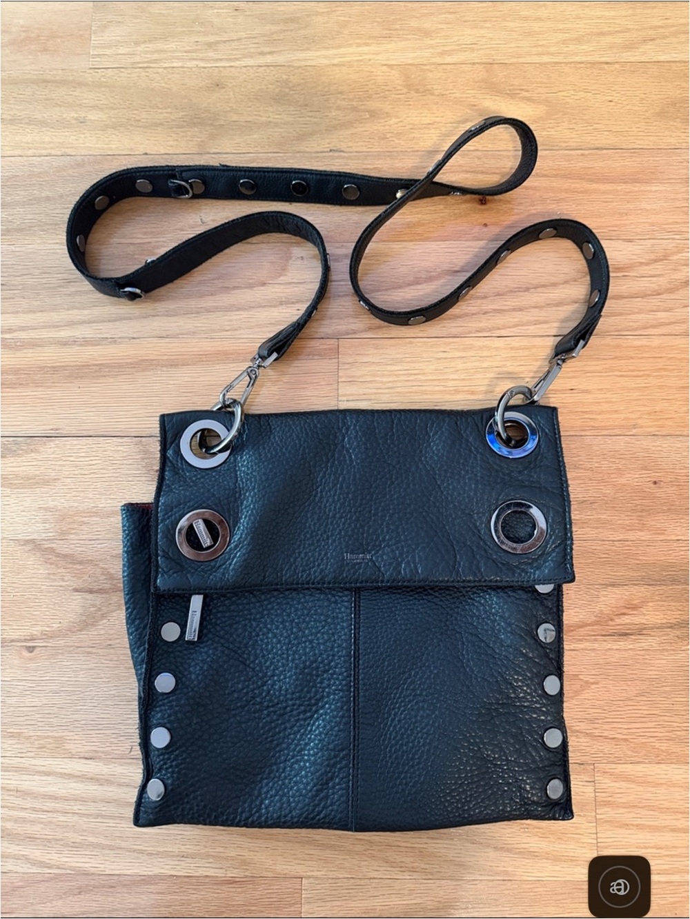 Hammitt Black Leather Crossbody Bag with Silver Hardware